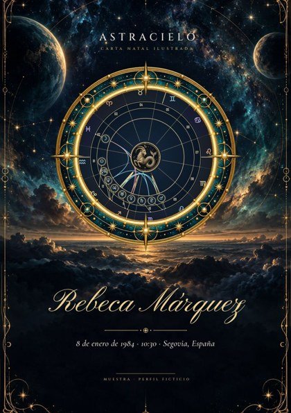 Portada de la carta natal ilustrada de Rebeca